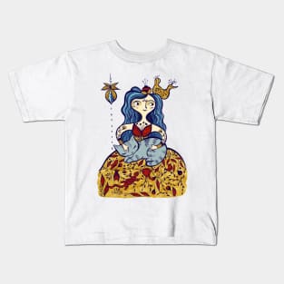 Whimsical Lady with cat Kids T-Shirt